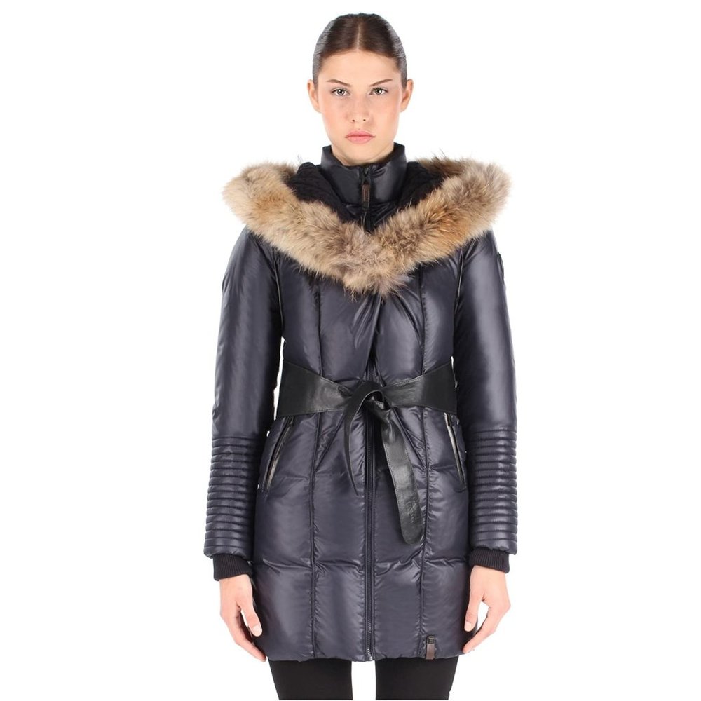 Rudsak Sophie Down Coat with Leather Belt / Small / Grey Black Down